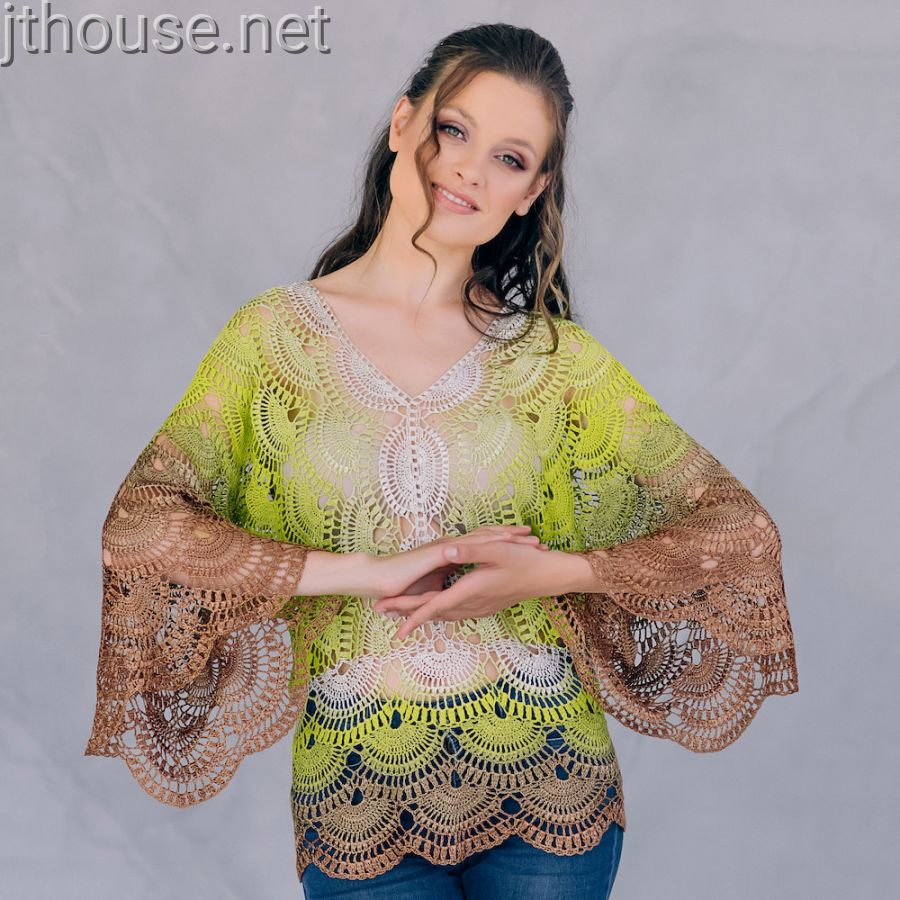 Ready-made Oversized Blouse SONIA in ivory-lime-nut colors