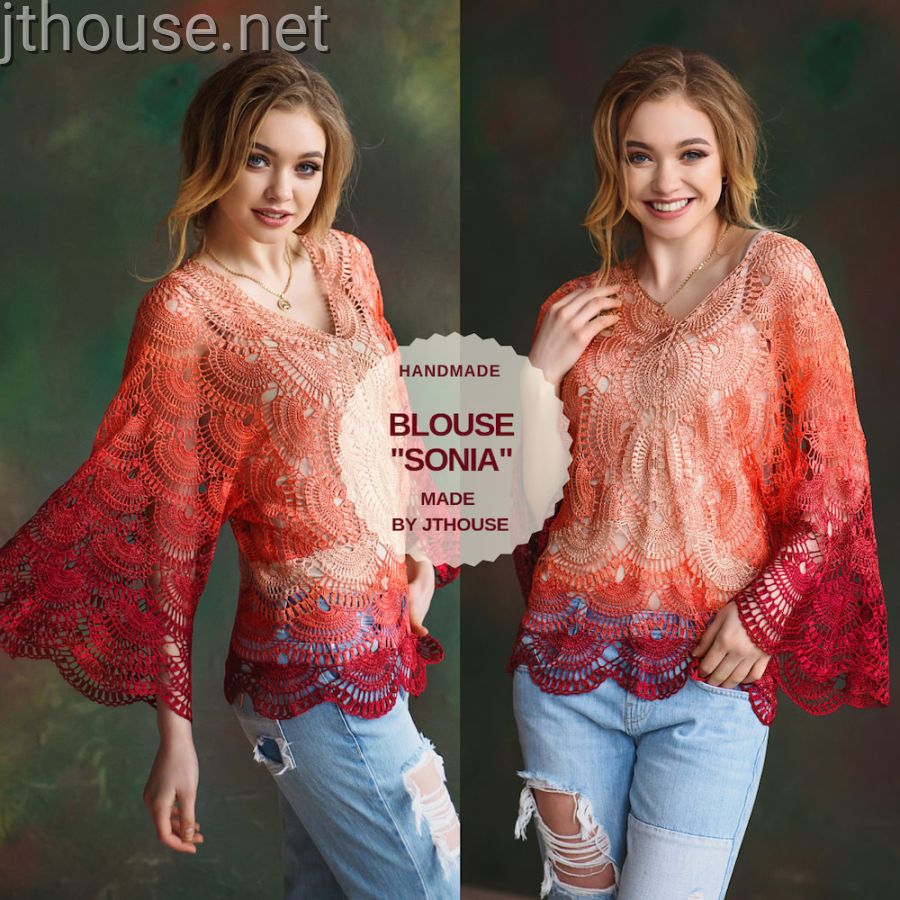 Ready-made Oversized Blouse SONIA in orange coral red colors