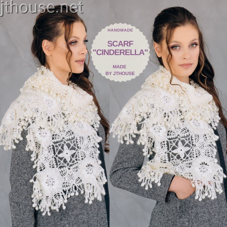 Ready to ship crochet elegant scarf CINDERELLA in ivory color is available - size 61x17 inches 